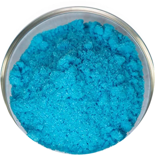 Copper sulphate powder in a glass dish