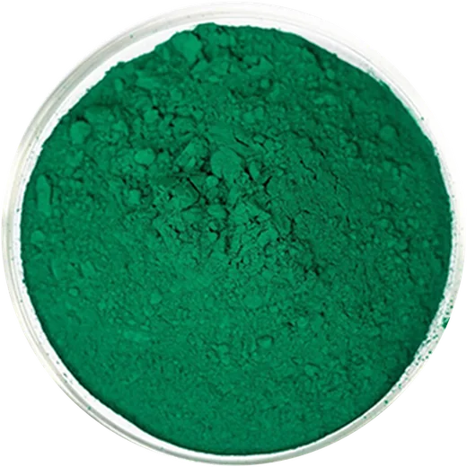 Pigment Green 36 powder in a glass dish
